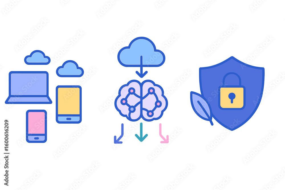 Poster digital technology connects devices to cloud computing with advanced security features for data prot