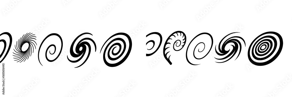 Poster unique collection of spirals and swirls in varying designs and sizes on a white background highlight