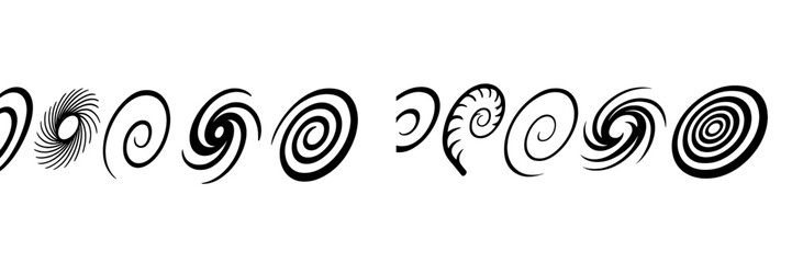Unique collection of spirals and swirls in varying designs and sizes on a white background highlighting the beauty of abstract art