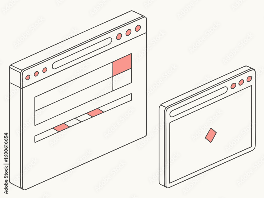 Poster isometric illustration of two computer screens with progress bars
