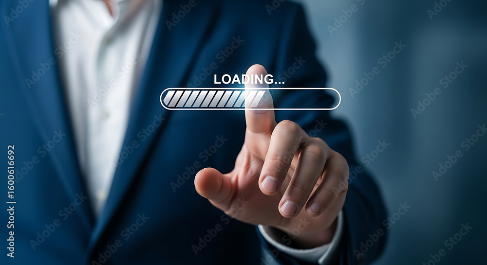 Poster businessman hand interacting with loading bar digital interface