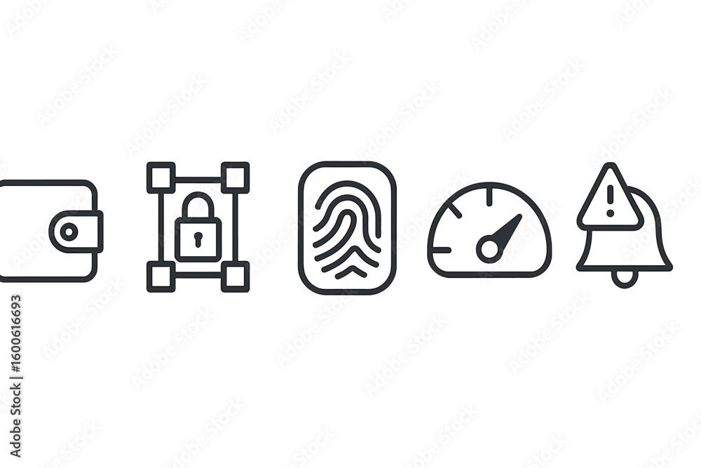 Aufkleber security icons representing protection and monitoring for personal information and identity theft pr