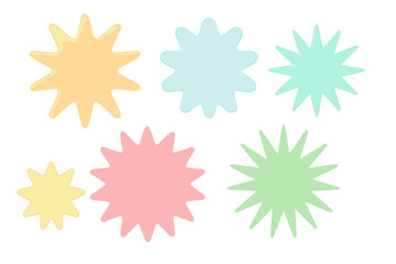 Colorful star shapes in pastel hues arranged on a white background for creative projects