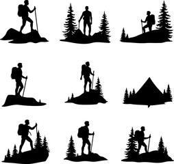 hiking  mountain, nature, adventure, vector bundle