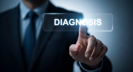 Businessman Pressing Diagnosis Button Digital Interface