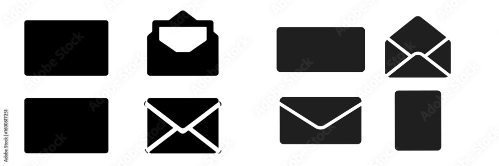 Poster various envelope designs and mail icons displayed in a clean layout showcasing modern communication 