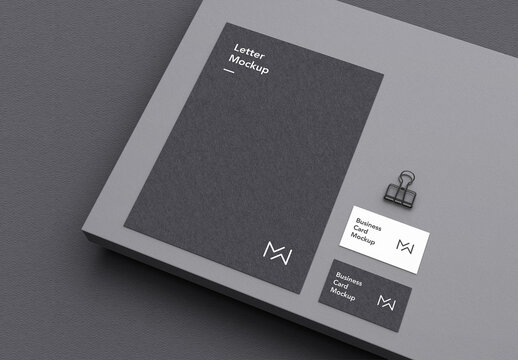 Black and White Stationery Mockup on Gray Block