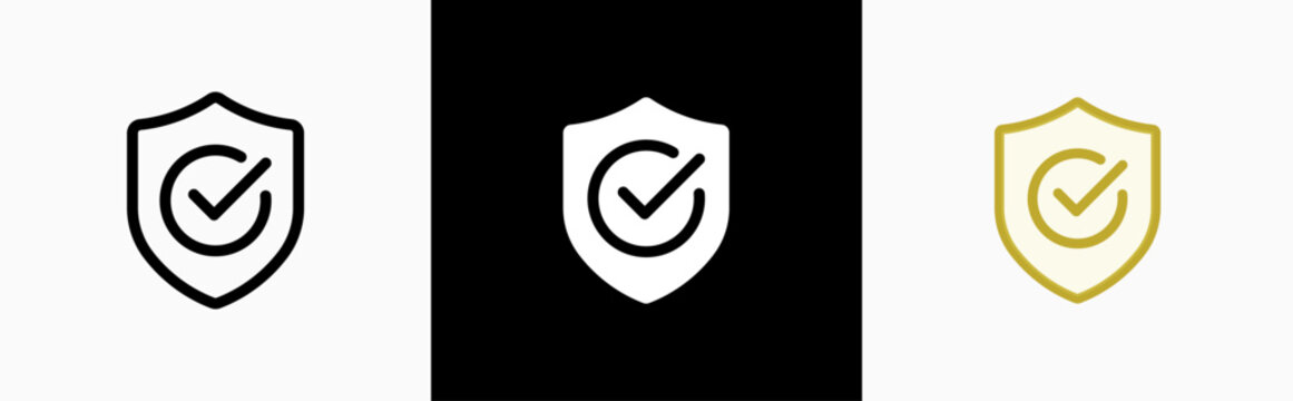 Verified shield icon. Approved or certified badge medal symbol. Approval check sign. Containing quality, brand, stamp, inspector checking, award, reward, winner, prize. Vector illustration