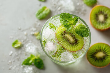 Iced Kiwi Drink with Mint and Soda