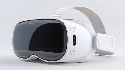 White virtual reality headset with adjustable straps.