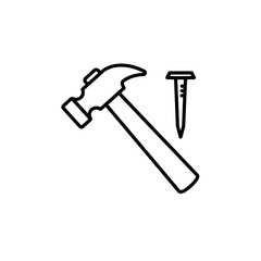 Hammer and Nail Outline: Carpentry Tools Icon, Black and White Minimalist Design