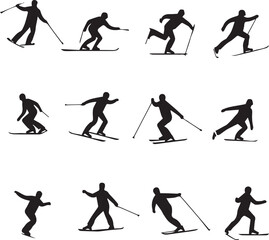 Winter Sports Activities Silhouette Set