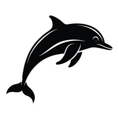 Stylized black silhouette of a dolphin leaping