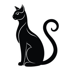 Elegant black cat silhouette sitting gracefully with curled tail