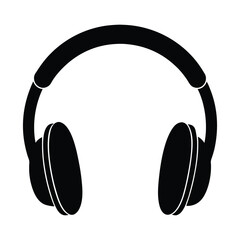 Simple black silhouette of modern headphones on a white background