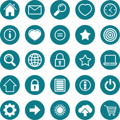 Fototapeta premium Collection of white icons on teal circular backgrounds house mail