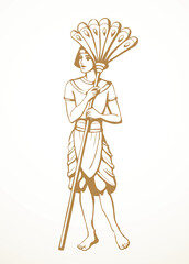 Vector drawing. Egyptian servant with a fan