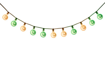 Festive lights with crescent and star bulbs for Pakistan independence day on transparent background