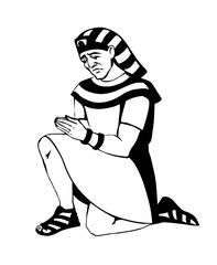 Vector drawing. Egyptian man bow in praying
