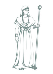Vector drawing. Egyptian chief with a rod