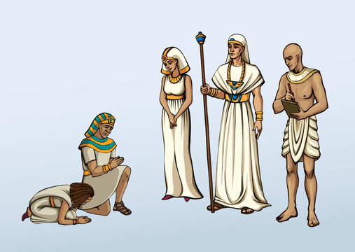 Vector drawing. Egyptian chief with a rod