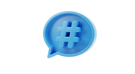 Obraz premium 3D blue hashtag icon symbolizing social media tag, trending topic, digital marketing or content visibility concept on transparent background 