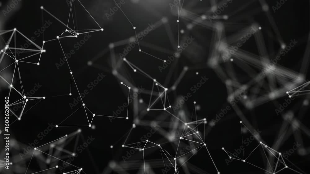 Poster An intricate network of glowing lines and nodes forms a complex digital web against a dark background