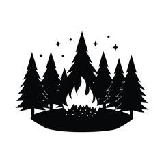 Obraz premium Campfire silhouette in a starry forest