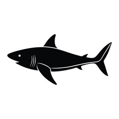 Black silhouette of a shark swimming on a white background