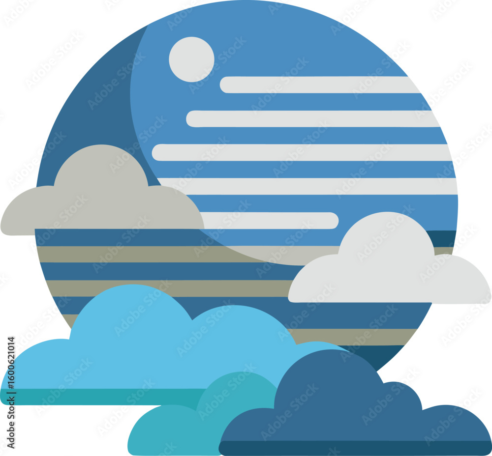 Poster moon peeking through layered clouds isolated on transparent background