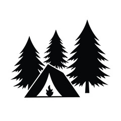 Obraz premium Silhouette of a Tent, Campfire and Trees
