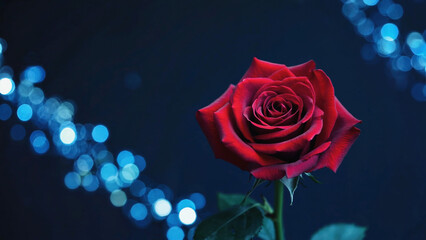 Elegant Dark Red Rose with Bokeh Lights on Dark Background