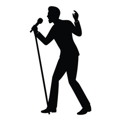 Silhouette of a man singing into a microphone on stage