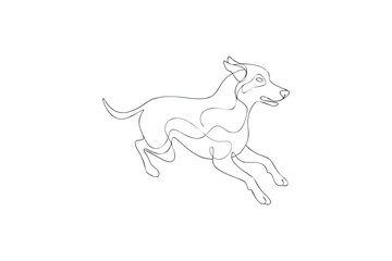 Fototapeta premium Elegant Single Line Drawing of a Playful Dog Running on a White Background, Art & illustration