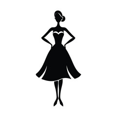 Elegant black silhouette of a woman in a full skirted dress