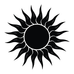 Stylized black sun icon with leaf like rays