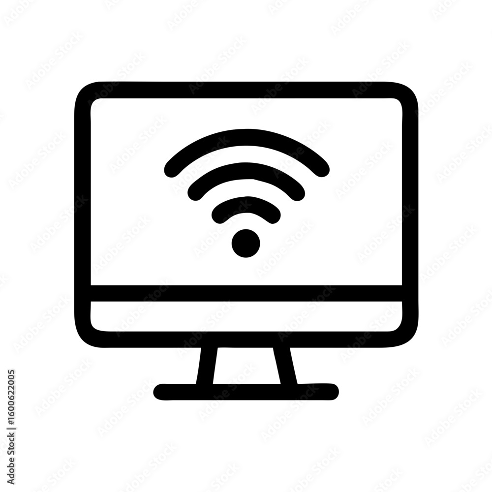 Poster Computer with WiFi symbol displayed on screen, providing wireless internet access and connectivity. Computer WiFi symbol indicates network connection and communication.