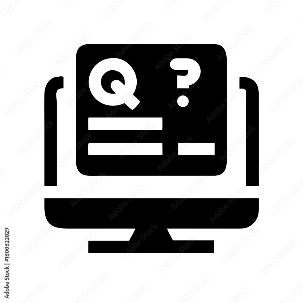 Poster online quiz on computer screen, showing question mark. online quiz concept includes question symbol 