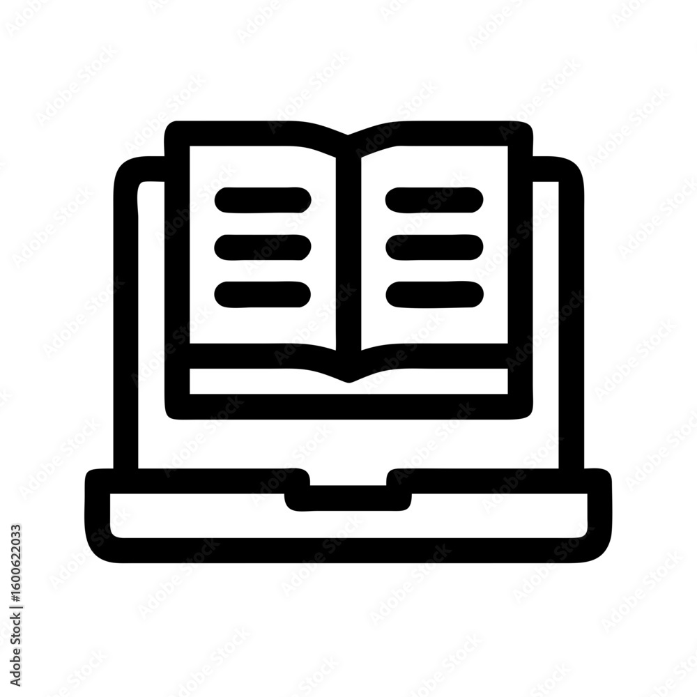 Poster laptop with open book displayed, showcasing digital library and learning resources. laptop with open