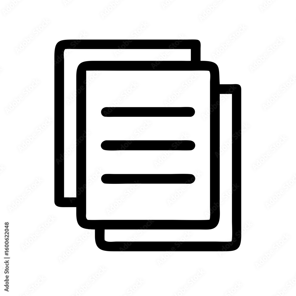 Poster research paper stack icon shows documents layered together, representing information for analysis an