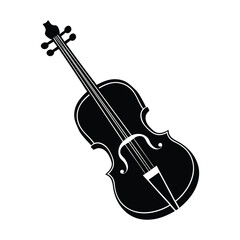 A simple black silhouette of a violin on a white background