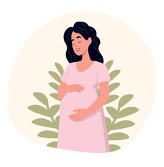 Maternity and pregnancy. Pregnant woman illustration. Vector illustration in flat style.
