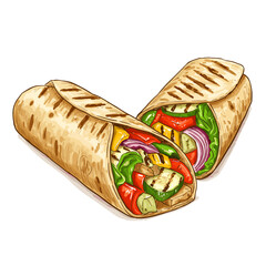 Grilled vegetable wrap with colorful ingredients and toasted tortilla  