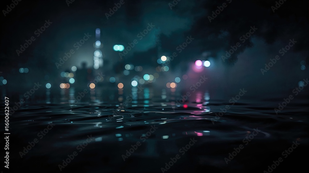 Aufkleber murky abstract setting with bokeh illumination. water reflecting vivid, fuzzy lights. misty and smok