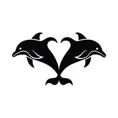 Fototapeta premium Pair of Dolphins in a Heart Silhouette