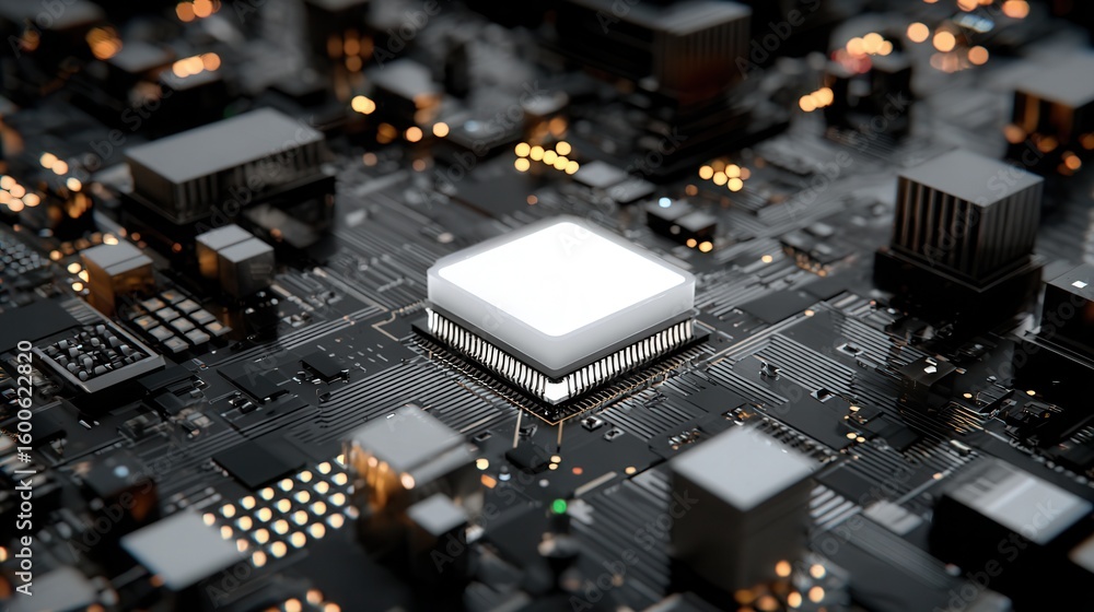 Poster intricate view of a central processing unit (cpu) and circuit board, highlighting the cutting-edge t