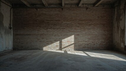 Vacant aged interior featuring brick wall