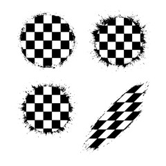 Grunge Racing Flag Icon Set - Black and White Distressed Checkered Pattern Stripes - Speed Texture Elements for Motorsport and Graphic Design - Transparent PNG