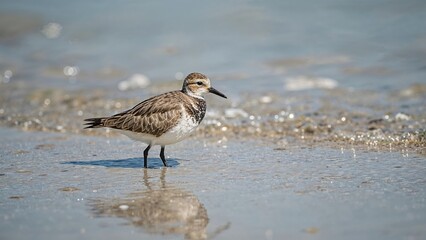 Obraz premium Adolescent shorebird near the shoreline on its migration route