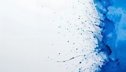 Abstract Blue Ink Wash Painting:  Serene, Textured Background with Splashes and Bleeds.